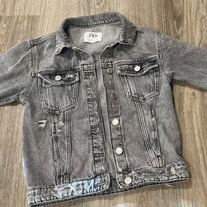 Zara Black Distressed Denim Jacket